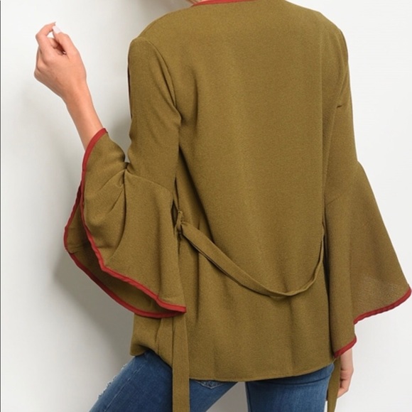 NWT Wrap Up Olive Blouse with bell sleeves - Picture 2 of 3